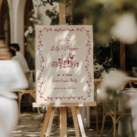 Maroon Hand Drawn Wedding Welcome