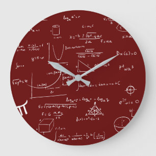 Maroon Handwritten Math Equations School Large Clock