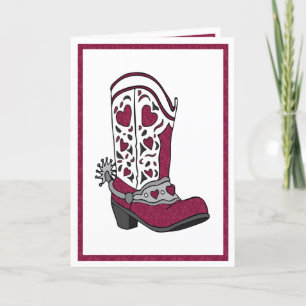 Maroon Heart Patterned Boot Holiday Card