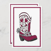 Maroon Heart Patterned Boot Holiday Card