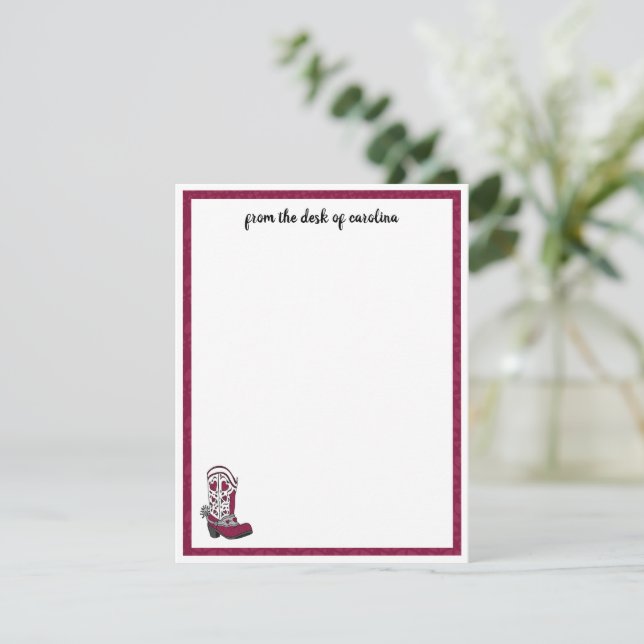 Maroon Heart Patterned Boot Note Card (Standing Front)