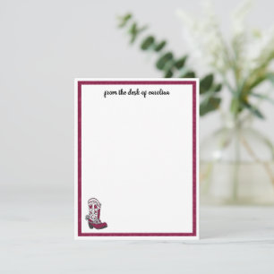 Maroon Heart Patterned Boot Note Card