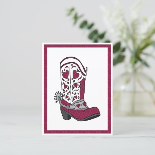 Maroon Heart Patterned Boot Postcard