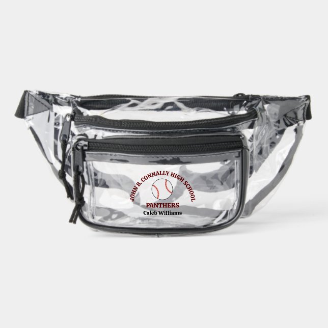 Maroon High School Baseball Game Personalized Clear Fanny Pack (Front)