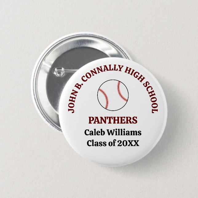 Maroon High School Baseball Player Personalized Button (Front & Back)