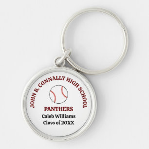 Maroon High School Baseball Player Personalized Keychain