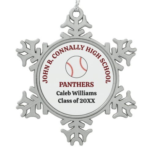 Maroon High School Baseball Team Personalized Snowflake Pewter Christmas Ornament