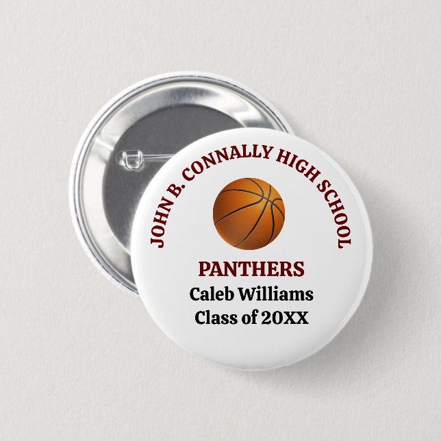 Maroon High School Basketball Player Personalized Button (Front & Back)