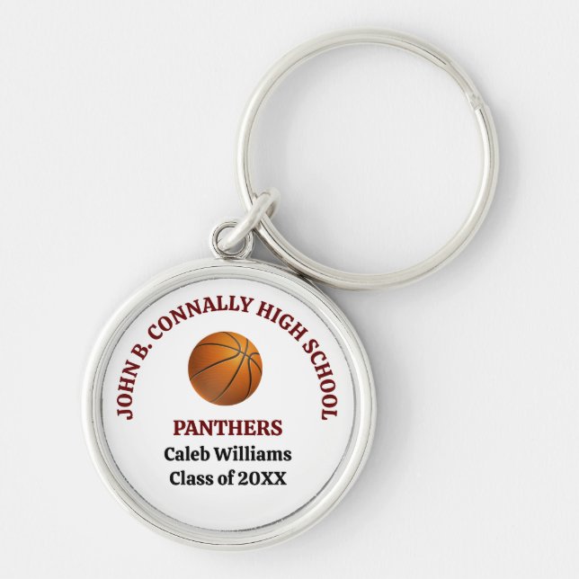 Maroon High School Basketball Player Personalized Keychain (Front)