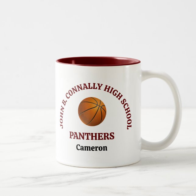 Maroon High School Basketball Player Personalized Two-Tone Coffee Mug (Right)