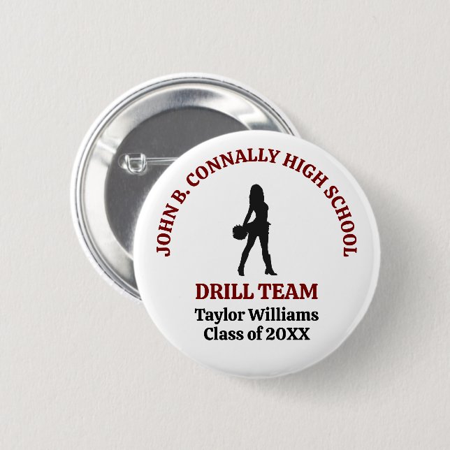 Maroon High School Drill Team Dancer Personalized Button (Front & Back)