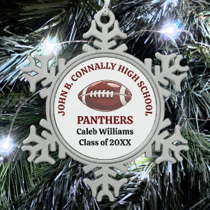 Maroon High School Football Player Personalized Snowflake Pewter Christmas Ornament
