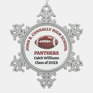 Maroon High School Football Player Personalized Snowflake Pewter Christmas Ornament