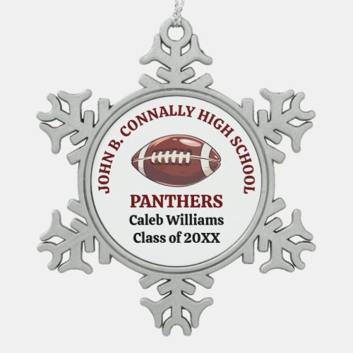 Maroon High School Football Player Personalized Snowflake Pewter Christmas Ornament