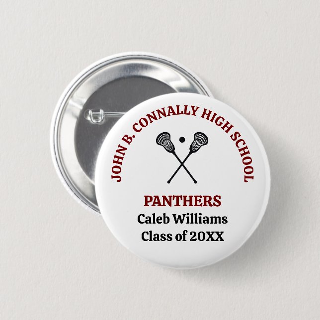 Maroon High School Lacrosse Team Personalized Button (Front & Back)