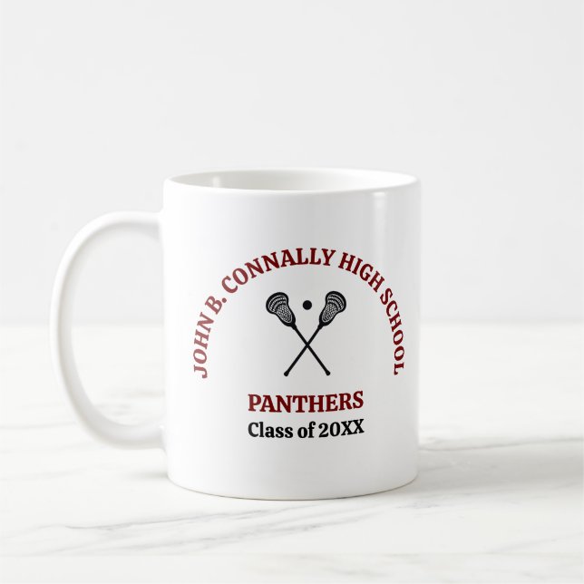 Maroon High School Lacrosse Team Personalized Coffee Mug (Left)