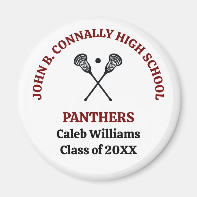 Maroon High School Lacrosse Team Personalized Magnet (Front)
