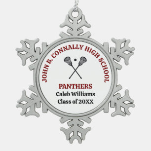 Maroon High School Lacrosse Team Personalized Snowflake Pewter Christmas Ornament