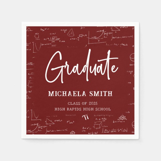 Maroon High School Math Graduate Party Napkins (Front)