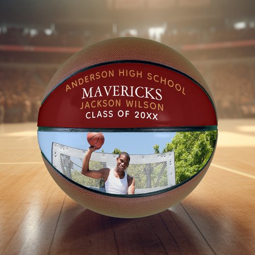Maroon High School Player Photo Personalized Basketball