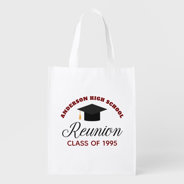 Maroon High School Reunion Party Custom Alumni Grocery Bag (Front)