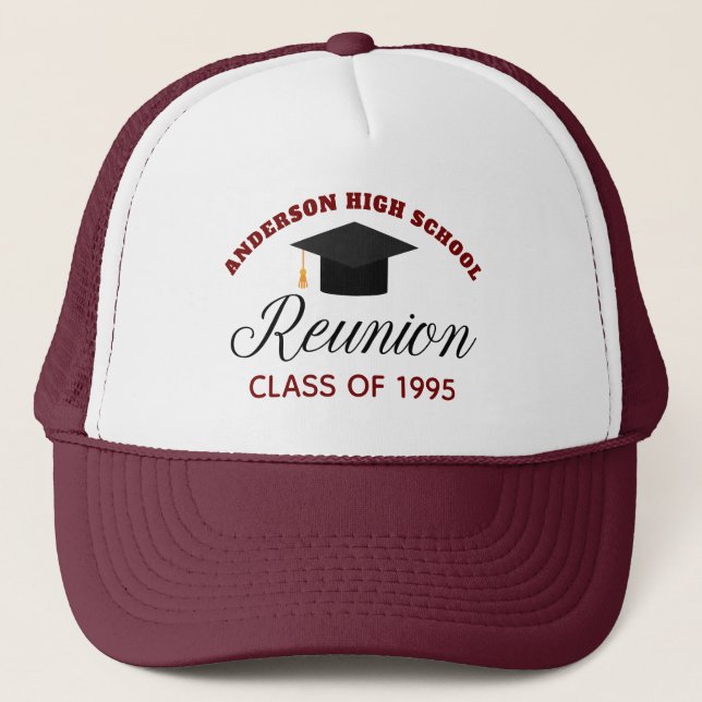 Maroon High School Reunion Party Custom Alumni Trucker Hat (Front)