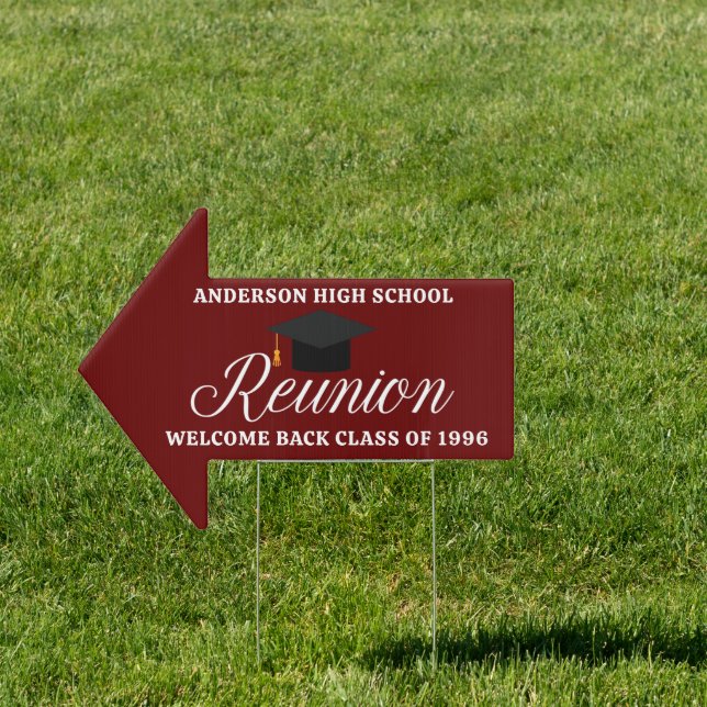 Maroon High School Reunion Party Custom Arrow Yard Sign (Insitu)