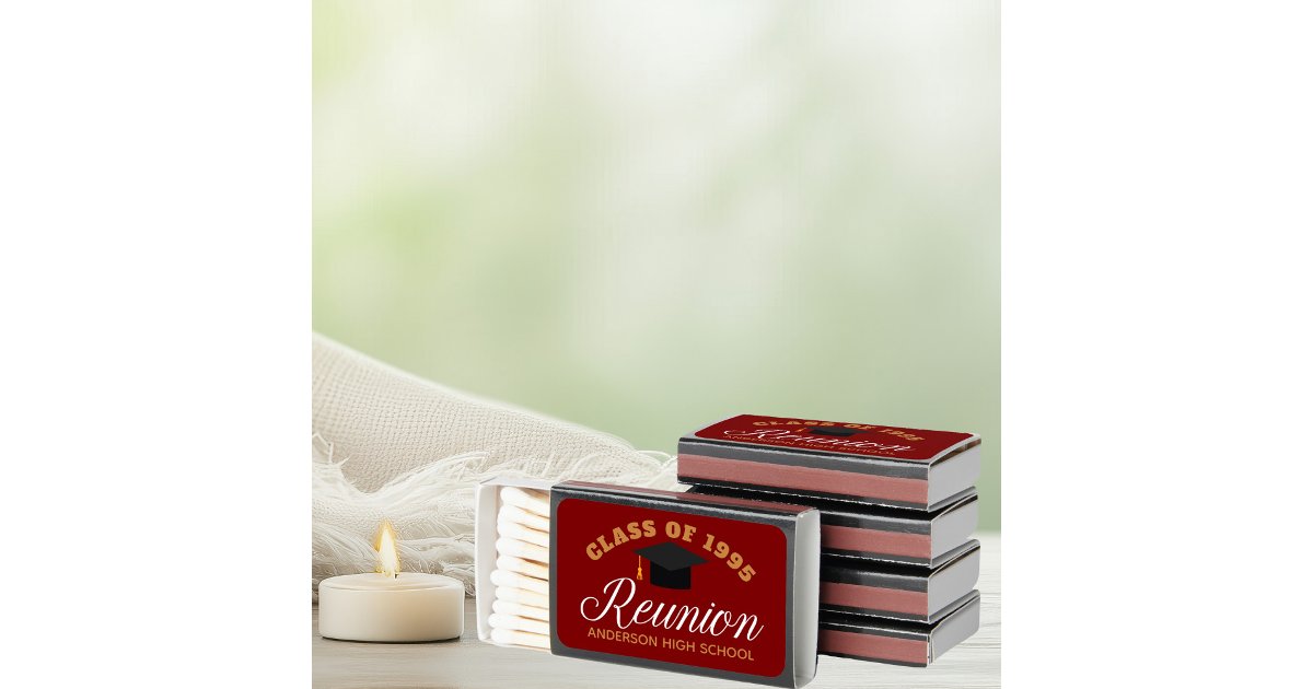 Maroon High School Reunion Party Personalized Matchboxes | Zazzle