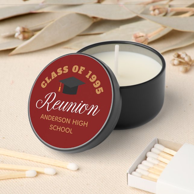 Maroon High School Reunion Party Personalized Mini Candle Favors (Insitu)