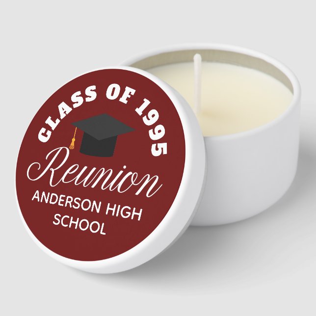 Maroon High School Reunion Personalized Party Mini Candle Favors (Corner)