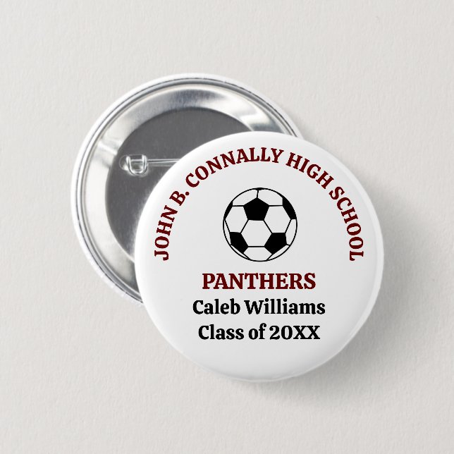 Maroon High School Soccer Team Personalized Button (Front & Back)