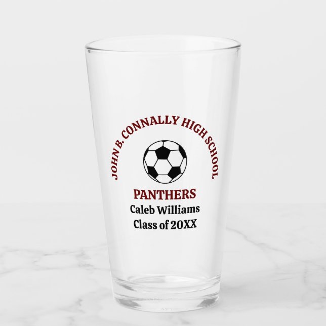 Maroon High School Soccer Team Personalized Glass (Front)