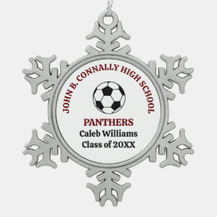 Maroon High School Soccer Team Personalized Snowflake Pewter Christmas Ornament