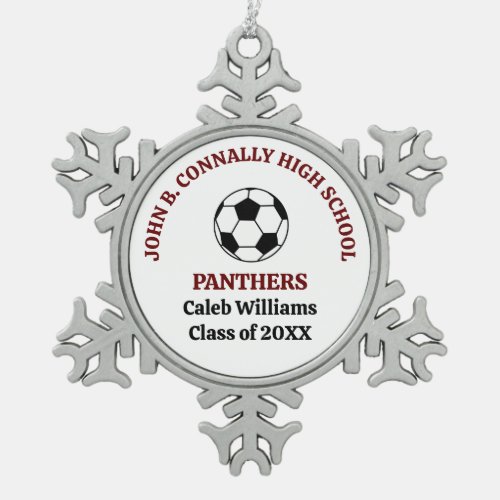 Maroon High School Soccer Team Personalized Snowflake Pewter Christmas Ornament
