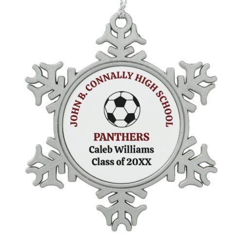 Maroon High School Soccer Team Personalized Snowflake Pewter Christmas Ornament