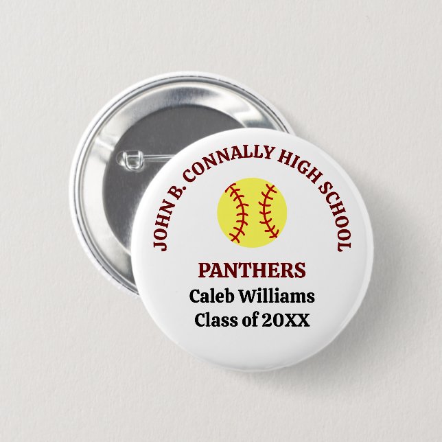 Maroon High School Softball Player Personalized Button (Front & Back)