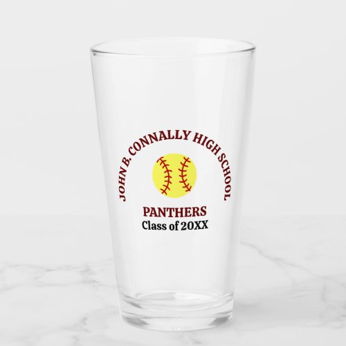 Maroon High School Softball Player Personalized Glass