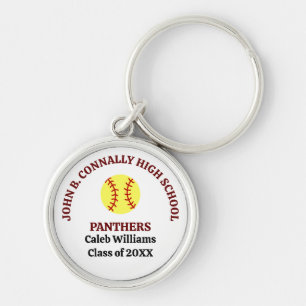Maroon High School Softball Player Personalized Keychain