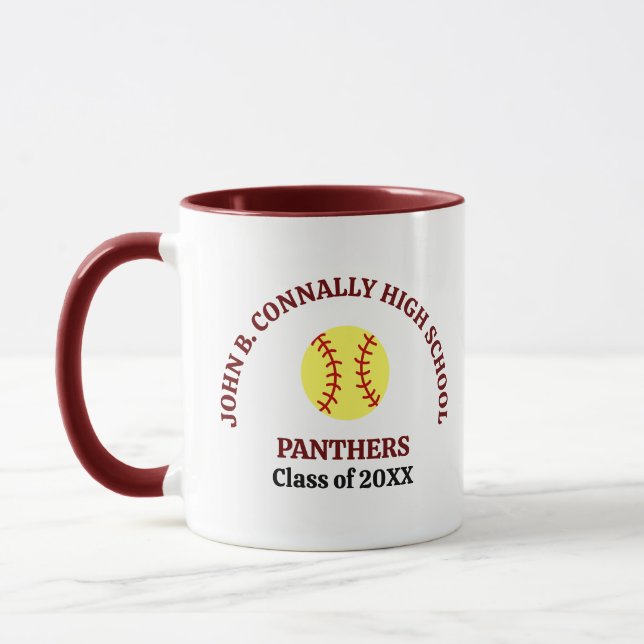 Maroon High School Softball Player Personalized Mug (Left)