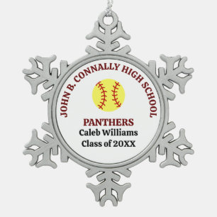 Maroon High School Softball Player Personalized Snowflake Pewter Christmas Ornament