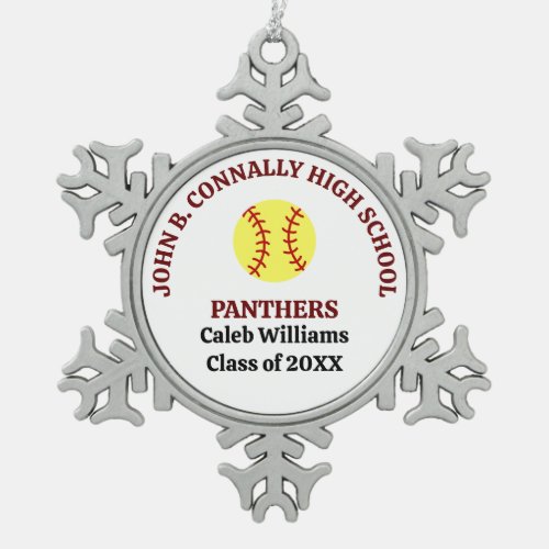 Maroon High School Softball Player Personalized Snowflake Pewter Christmas Ornament
