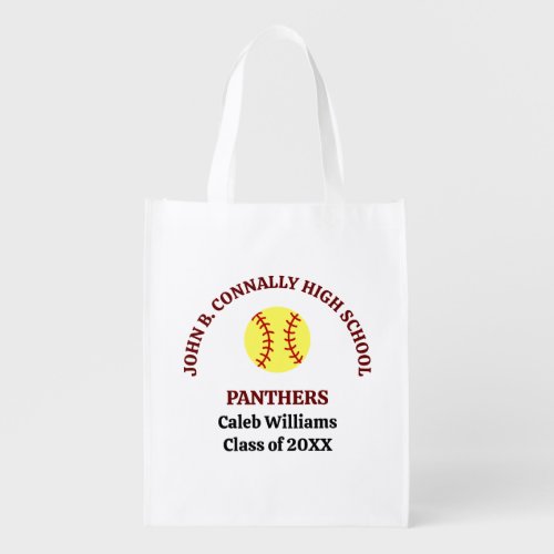 Maroon High School Softball Team Personalized Grocery Bag