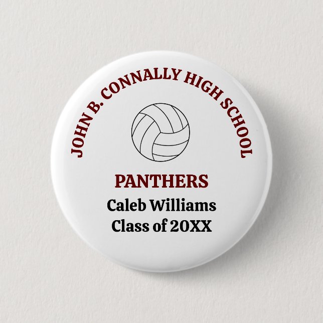 Maroon High School Volleyball Player Personalized Button (Front)
