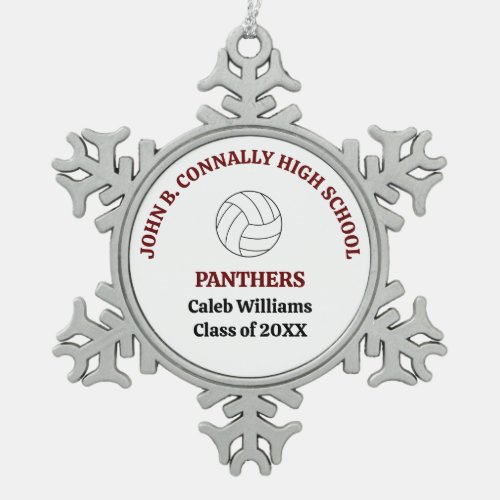 Maroon High School Volleyball Player Personalized Snowflake Pewter Christmas Ornament