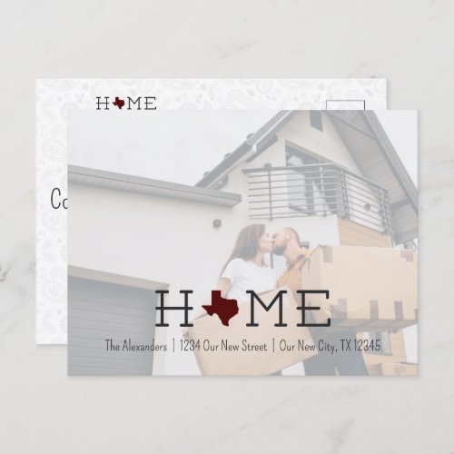 Maroon HOME Texas Moving Announcement Postcard