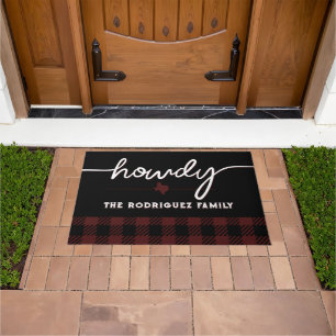 Maroon Howdy Buffalo Plaid Doormat