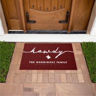Maroon Howdy Houndstooth Doormat