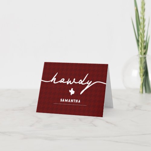 Maroon Howdy Houndstooth Texas Note Card