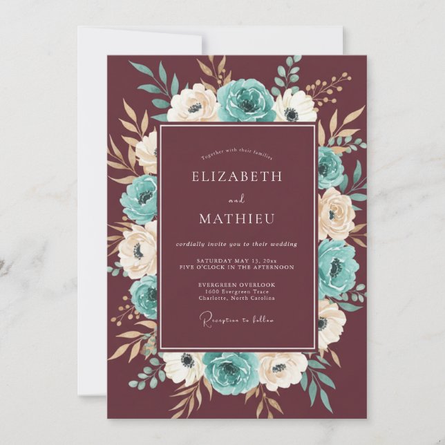 Maroon Intricate Boho Wedding Invitation (Front)