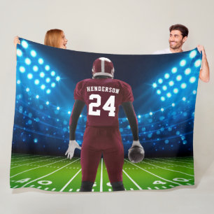 Maroon Jersey Personalized Football Player Fleece Blanket